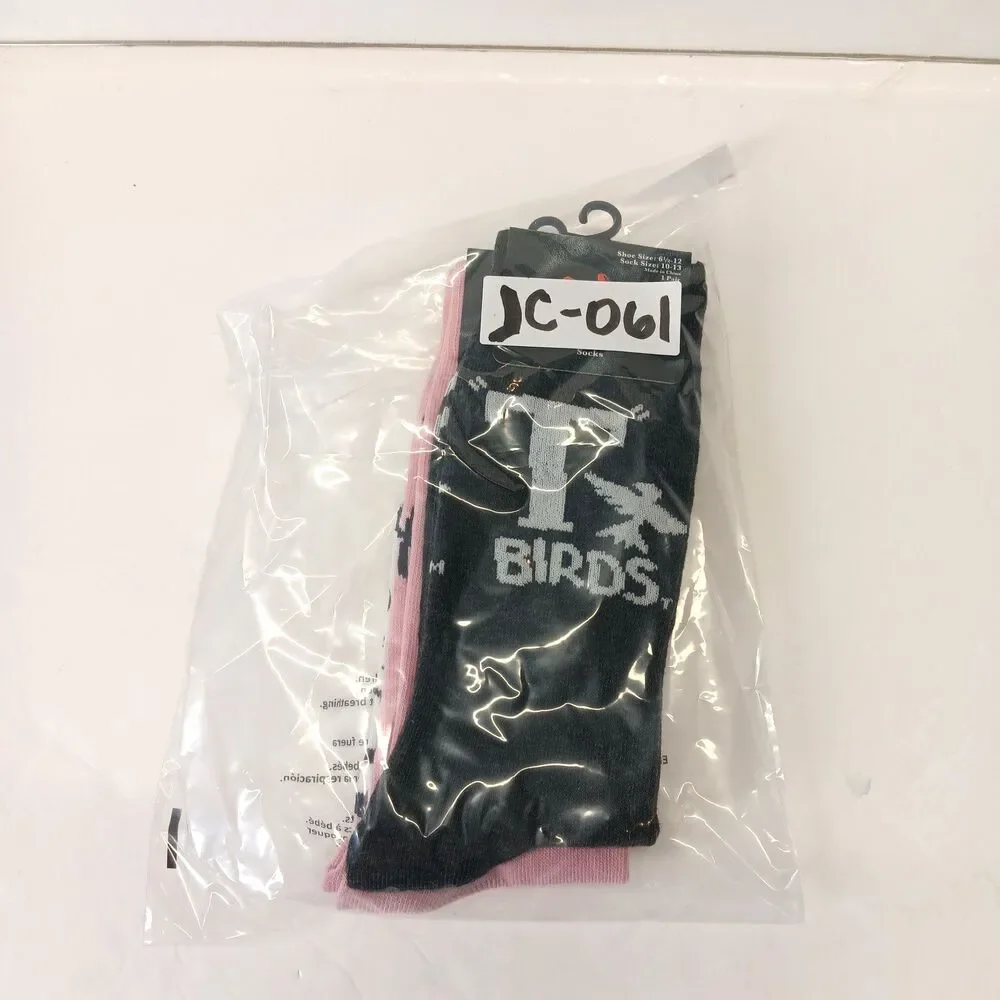 Grease Movie TBirds Pink Ladies Men Novelty Crew Socks 2 Pair Size 6-12 NWT
